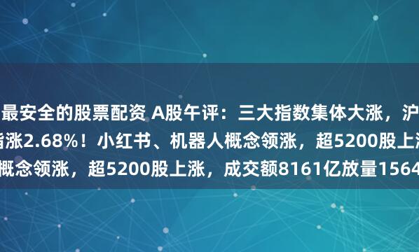 最安全的股票配资 A股午评：三大指数集体大涨，沪指重回3200点，创指涨2.68%！小红书、机器人概念领涨，超5200股上涨，成交额8161亿放量1564亿